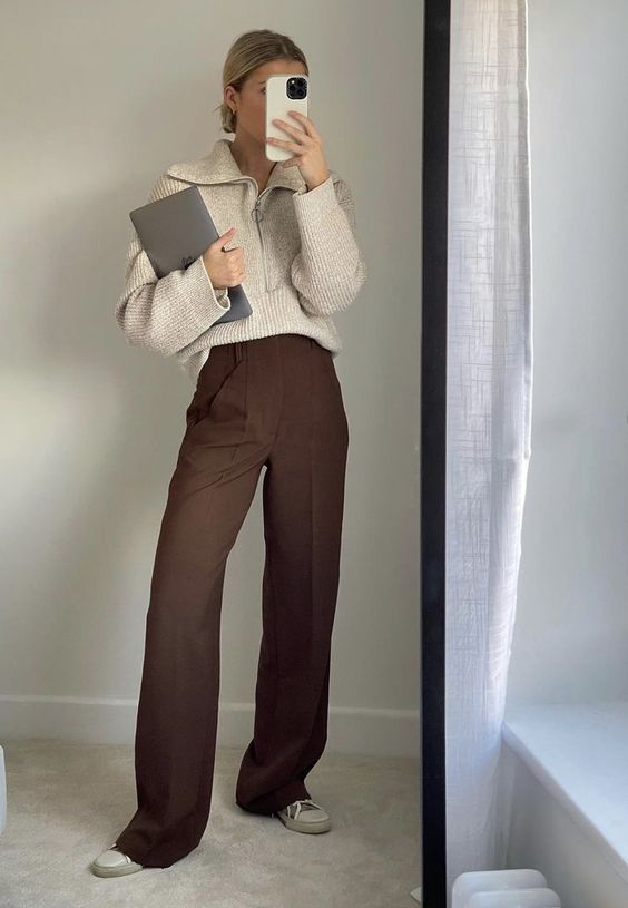 Chunky Knit with Brown Pants